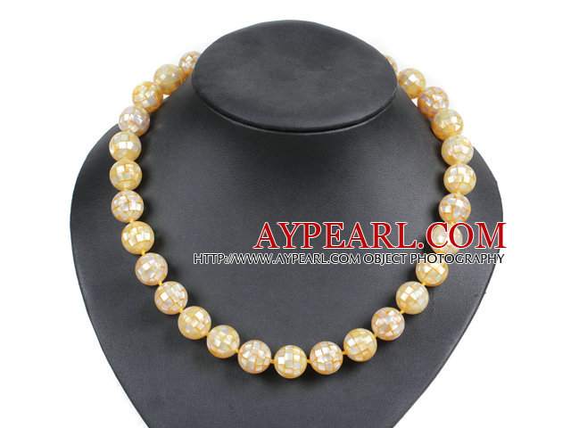 Charming Style Pretty 16mm Round Yellow Stitching Shell Beads Choker Necklace With Moonlight Clasp
