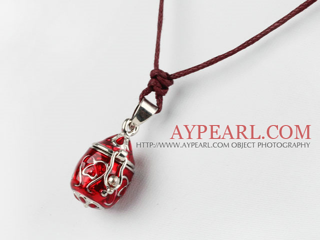 Fashion and Simple Style Red Wishbox Pendant Necklace with Brown Thread