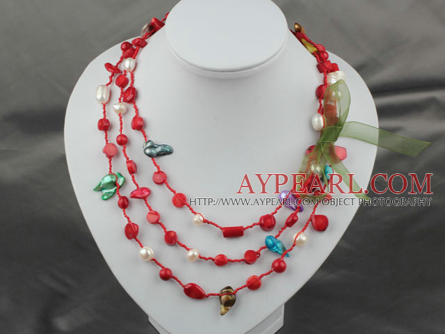 Longue style assorties Collier Corail Rouge et discussion Pearl (peut aussi être bracelet)