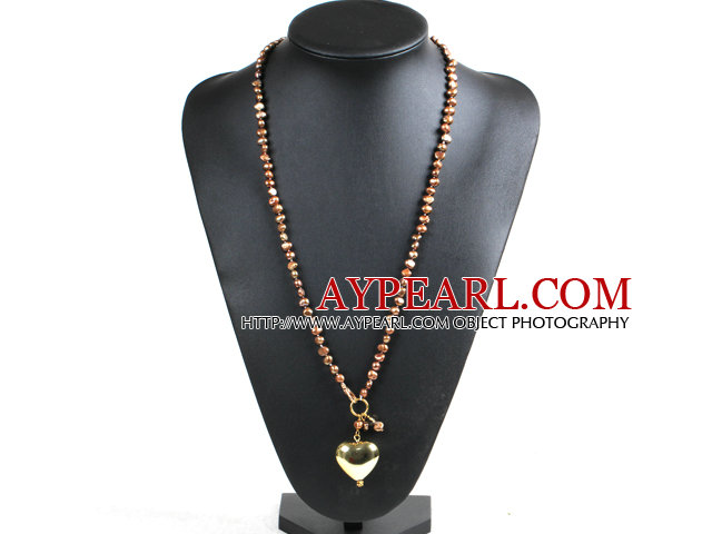 Mote Enkel stil Natural Brown Pearl Necklace med legert hjerte anheng