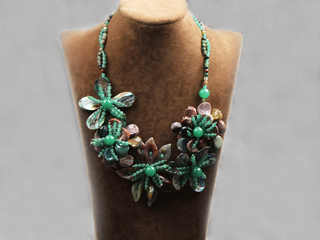 Elegant und Big Style Indian Achat und Aventurin und Abalone Shell Flower Party Halskette