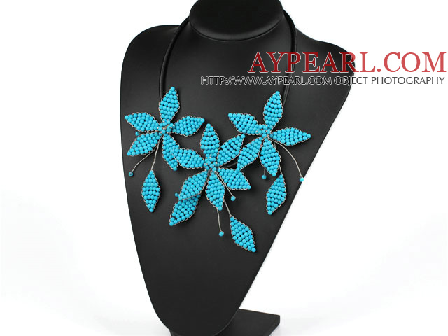 Élégant Blue Style Turquoise Forme Feuille Parti Collier Fleur