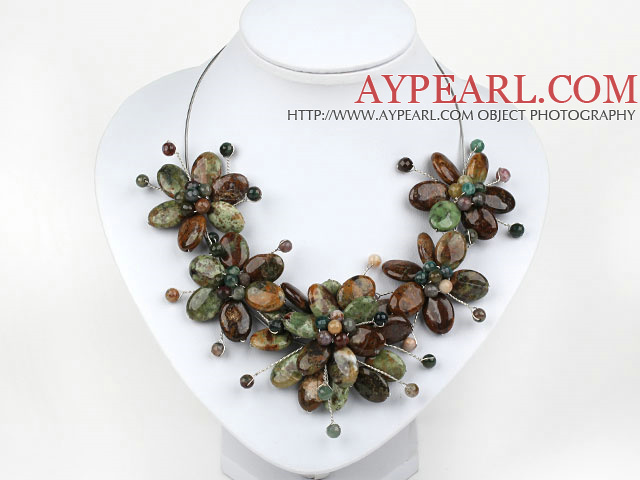 Indidan Agate and Green Opal Flower Necklace