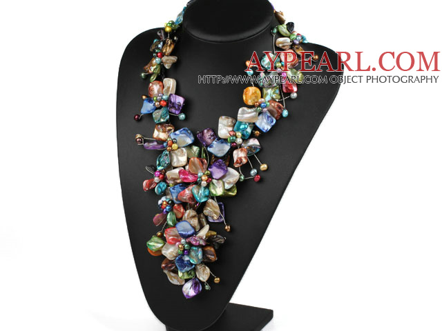 Elegant och Big Style Blandade Mulit Color Multi Pearl Shell Flower Party halsband