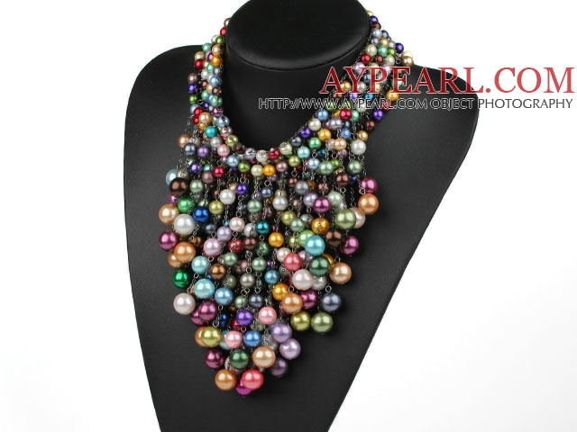 Multi Layer Assorted Multi Color Shell Beads Party Necklace