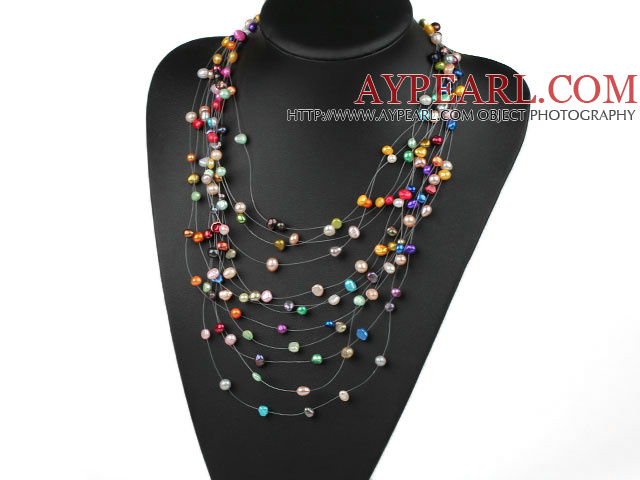 Multi Layer (12 Layer) Assorted Multi Color Multi Pearl Necklace