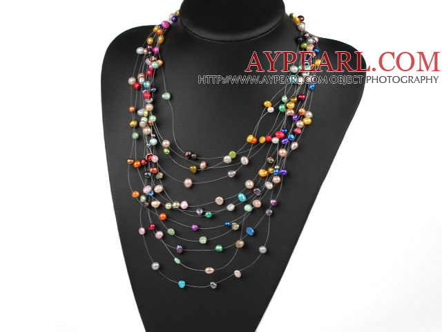 Multi Layer (12 Layer) Asortate Multi Multi Color Pearl colier