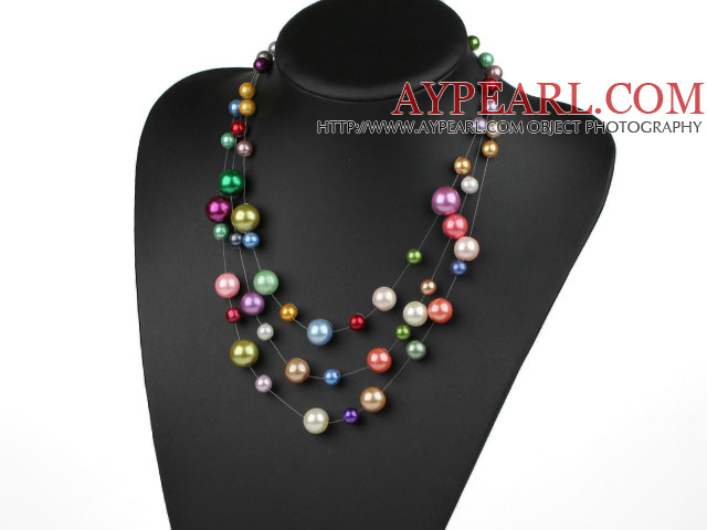 Multi Strands Assorted Multi Color Shell Beads Necklace