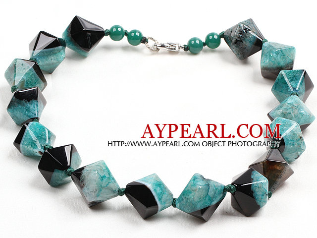 Classic Design Green Black Solid Cutting Crystallized Agate Necklace