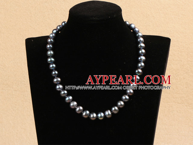 Best Mother Gift Graceful 10-11mm Natural Deep Gray Pearl partiet halskjede