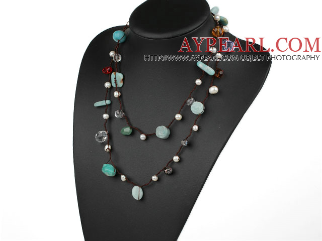 Long Style Green Series Amazon Stone and Freshwater Pearl Crystal Necklace