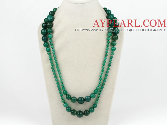 Long Style Faceted Round Green Agate Graduataed Necklace ( No Clasp )