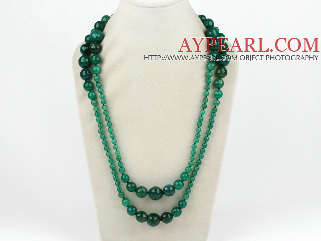 Longue Rond Style facettes agate verte Graduataed Collier (fermoir Non)