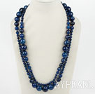 Long Style Faceted Round Blue Agate Graduataed Necklace ( No Clasp )