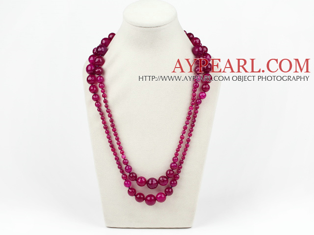 Lång Stil Fasetterad rund Rose Pink Agate Graduataed Halsband (Ingen Lås)