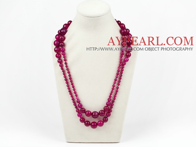 Round Style Long Facettes Rose Pink Agate Collier Graduataed (Pas de fermoir)