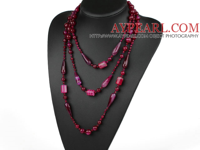 Long Style Assorted Multi Shape Faceted Rose Pink Agate Necklace
