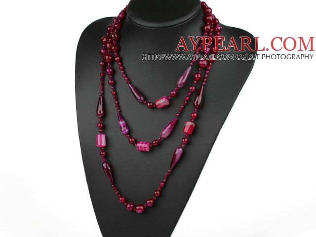 Long Style Ποικιλία πολλαπλών σχήμα πολύπλευρη Rose Pink Agate κολιέ