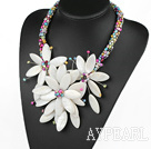 Elegant och Big Style Multi Color Pearl och White Shell blomma Party halsband