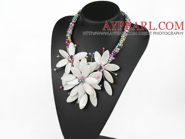 Elegant and Big Style Multi Color Pearl and White Shell Flower Party Necklace