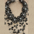 Gorgeous Black Series Natural Black Pearl Shell Flower Statement Party Necklace