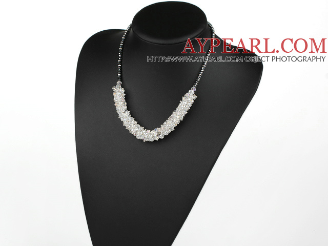 Fashion Style Faceted Clear Crystal and Gray Black Crystal Necklace