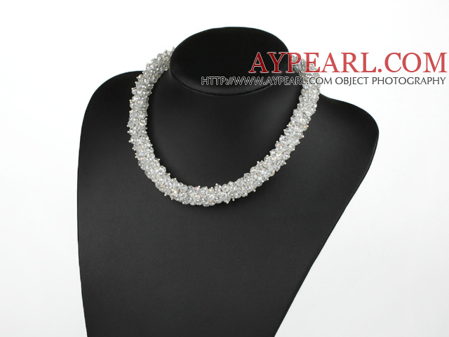 Bold Style Fashion Faceted Clear Crystal Necklace with Magnetic Clasp