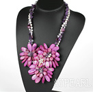 Elegantti ja Big Style Purple Pearl Crystal ja Akaatti ja Shell Kukka Party kaulakoru