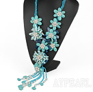 Elegant and Big Style Green Color Teeth Shape Pearl and Turquoise and Blue Agate Flower Party Necklace