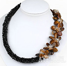 Elegant stil svart kristall och Tiger Eye Flower halsband