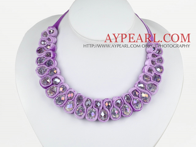 Acoperit cu colier colorat țesute Crystal Bib cu panglică de catifea violet moda Stil