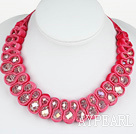 Fashion Style Clear with Colorful Crystal Woven Bib Necklace with Hot Pink Velvet Ribbon
