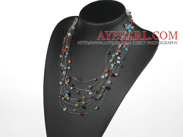Fancy Style Multi Layer Blandade Multi Color Crystal Halsband