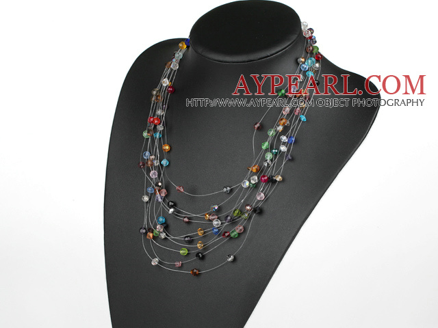 Fancy stil Multi Layer Assorted Multi Color Crystal halskjede