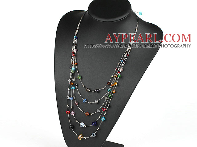 Multi Layer Multi Color Crystal halskjede med Metal Wire
