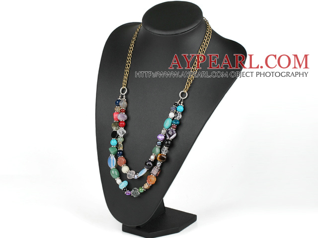 Blandade Multi Color Multi sten Halsband med brons kedja