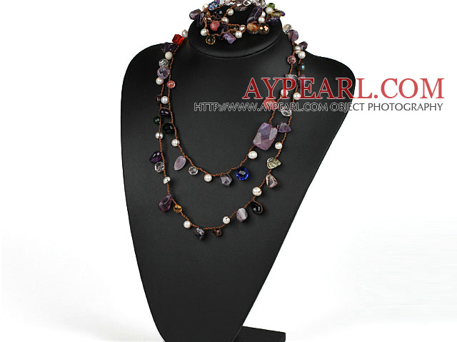 Assorted Pearl and Amethyst and Multi Crystal Necklace ( One Short and One Long )