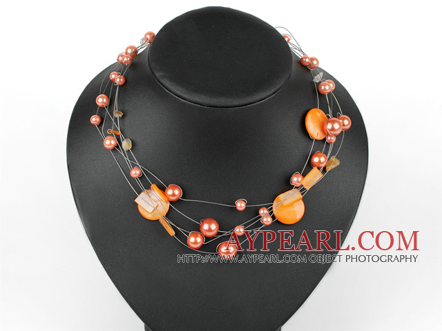 Multi Strands Assorted Orange Color Shell halskjede