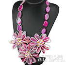 Elegant and Big Style Pink Rose Agate and Multi Color Pearl Flower Party Necklace