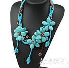 Elegant and Big Style Brown Pearl and Turquoise Flower Party Necklace