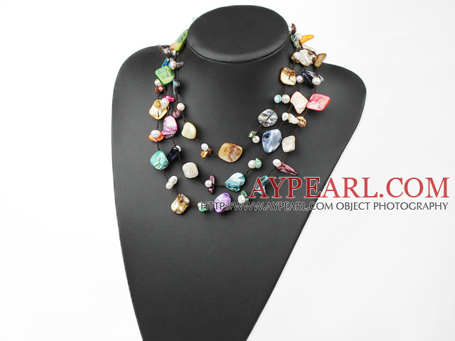 Lange Ausführung Multi Color Shell Halskette mit schwarzen Faden