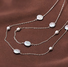 Classic Design Natural Gray Coin Pearl Long Necklace