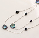 Classic Design Natural Black Coin Pearl Necklace long