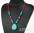 Assortert Red Coral og turkis Necklace med Drop Shape Turkis anheng