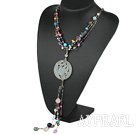 Assorted Multi Color Pearl and Crystal Y Shape Necklace with Serpentine Jade