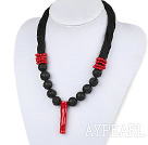 Bold Style New Design Branch Shape Red Coral and Volcanic Rocks Beads Necklace