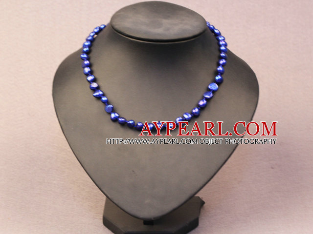 Simple Trendy Style Natural Deep Blue Potato Pearl Necklace