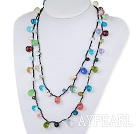 Long Style Assorted Multi Color Drop Shape Crystal Necklace with Black Thread