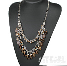 New Design Double Layer Brown Crystal and Colored Glaze Necklace with Metal Chain