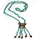 Style de cylindre Vintage Turquoise Sautoir avec le papillon turquoise Tassel 